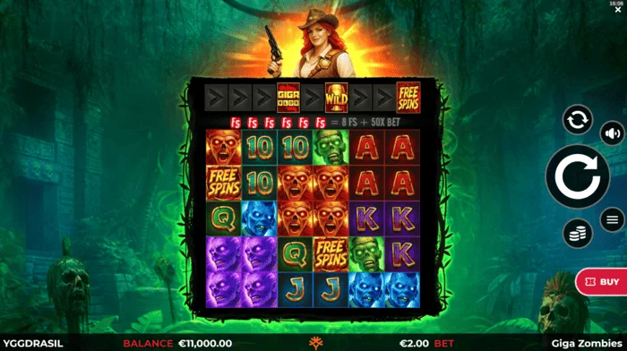 Giga Zombies - speelscherm met rollen 6x5